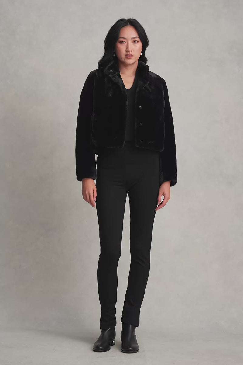 Faux Fur Cropped Jacket - Black