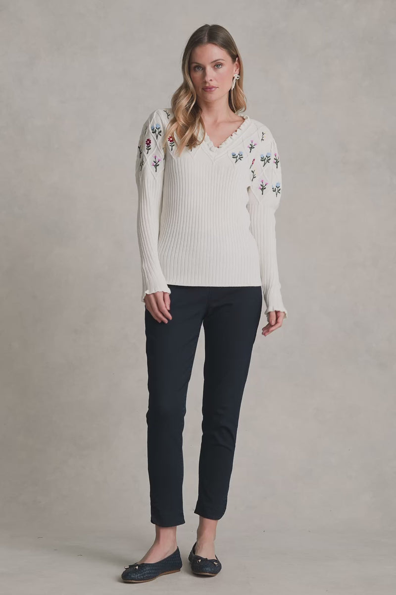 Embroidered Wool Jumper - Cream