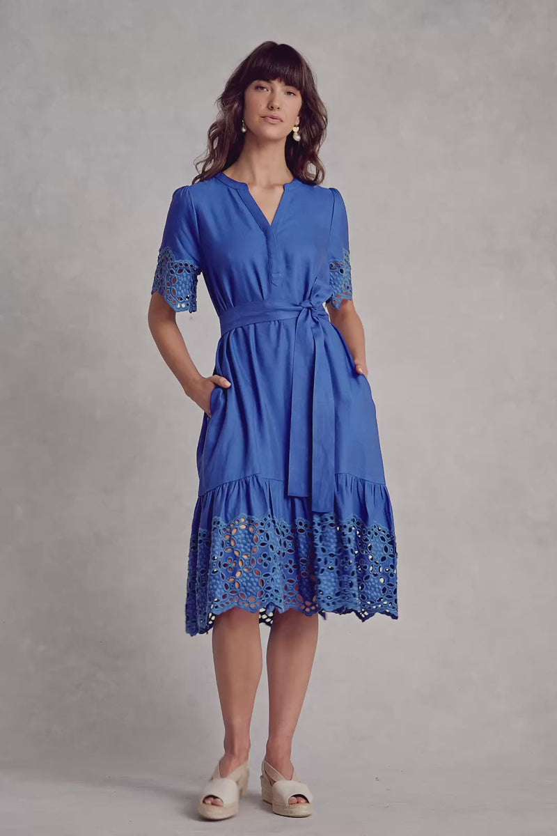 Broderie Trim Dress - Electric Blue