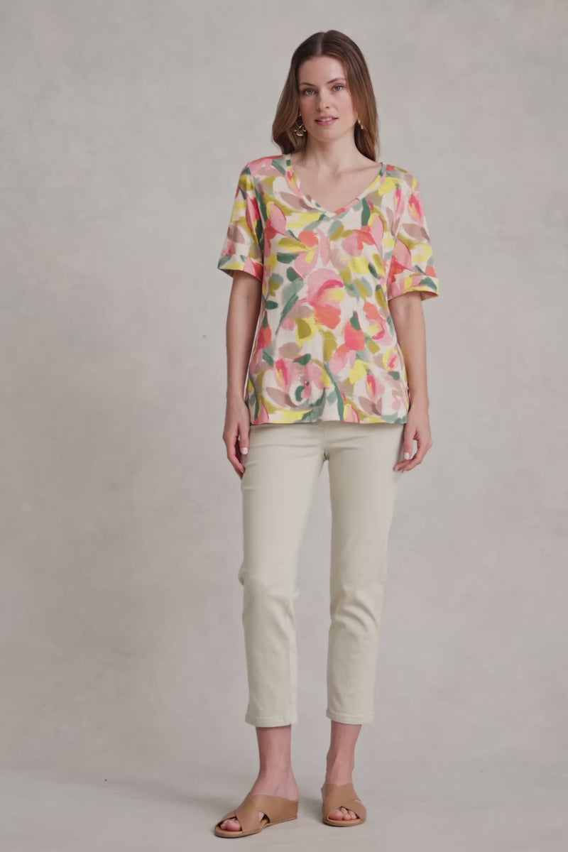 Printed V-Neck T-Shirt - Abstract Print