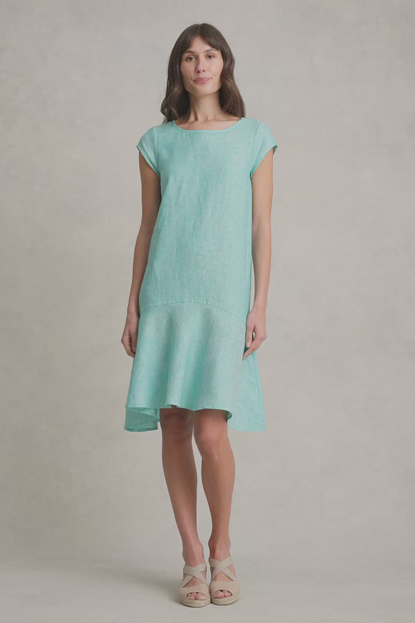 French Linen Sun Dress - Aqua Cross Dye