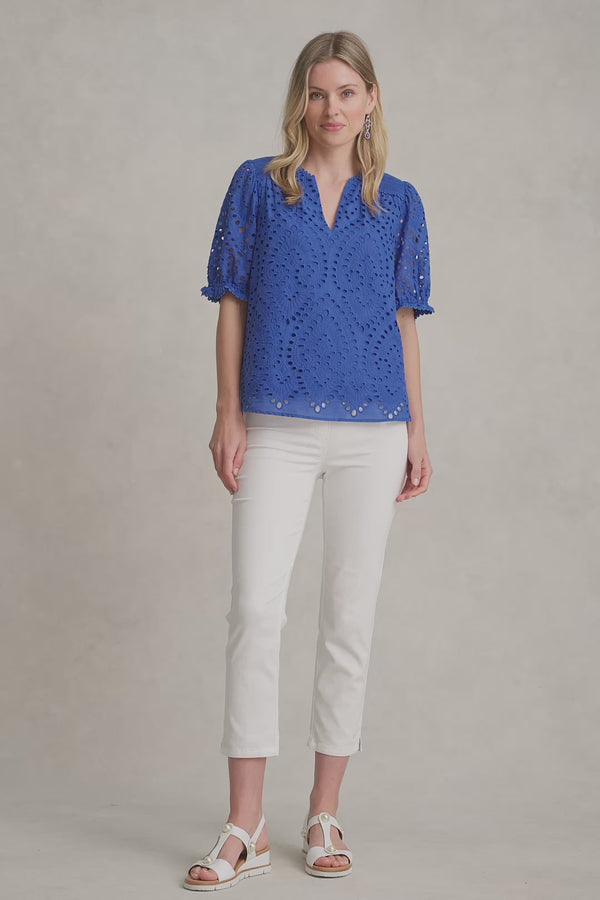 COTTON BRODERIE BLOUSE - DEEP BLUE