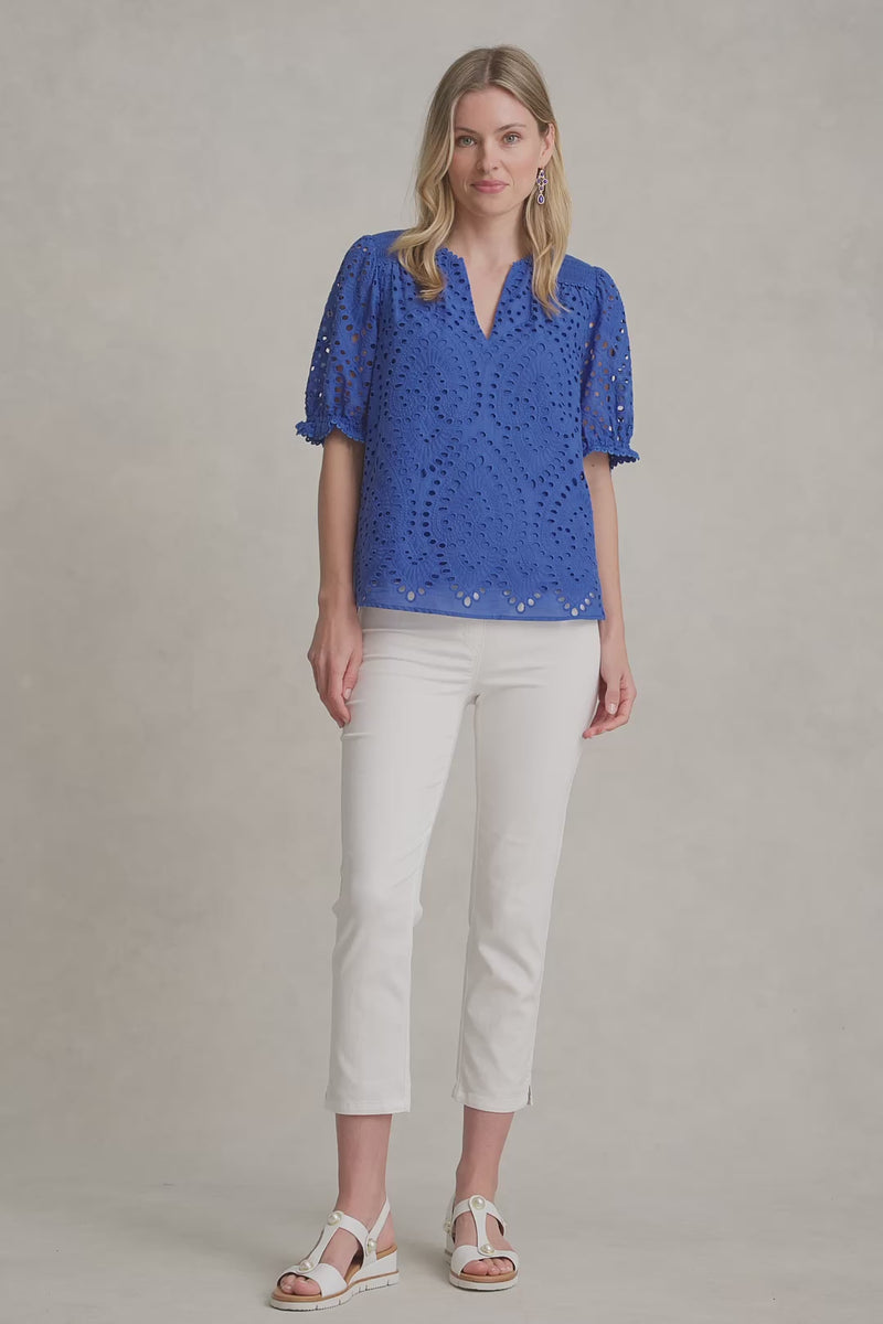 Cotton Broderie Blouse - Deep Blue
