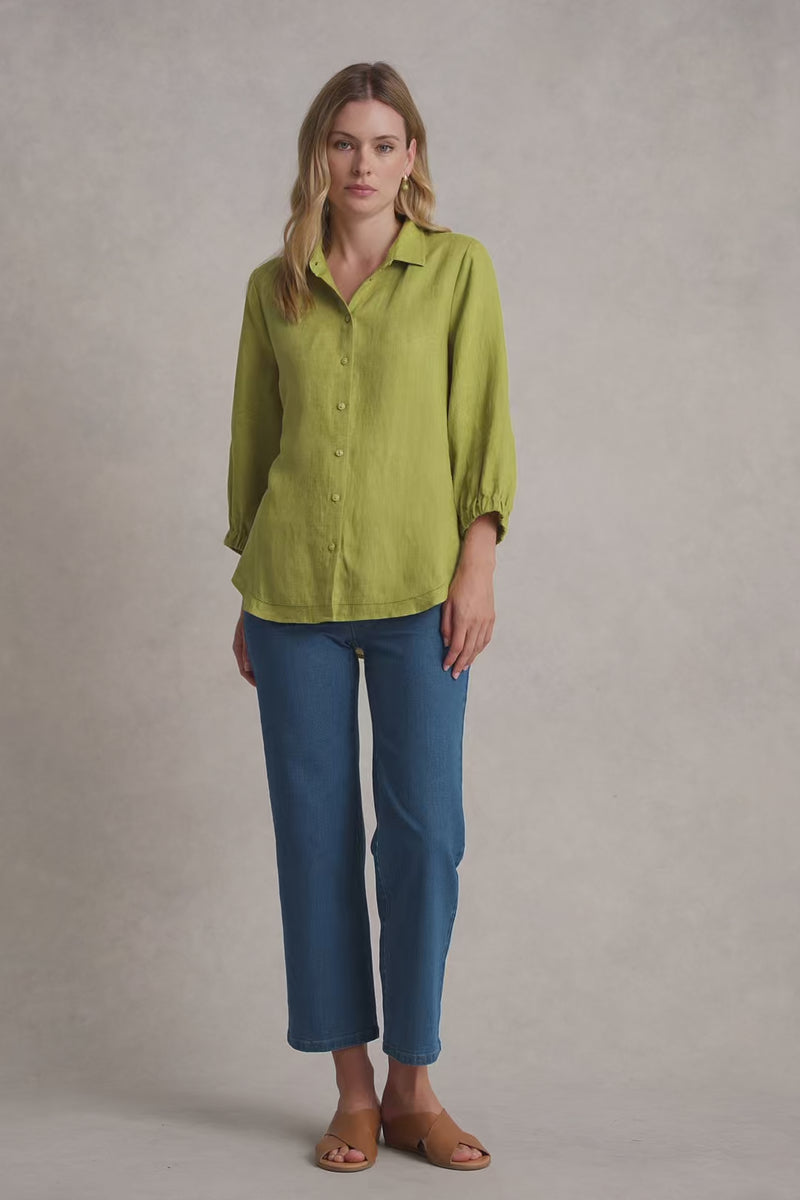 THREE QUARTER SLEEVE LINEN SHIRT - PEAR CROSS DYE