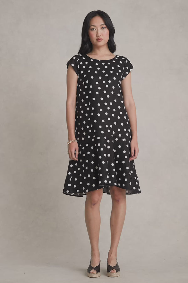French Linen Sun Dress - Black Polka Dot