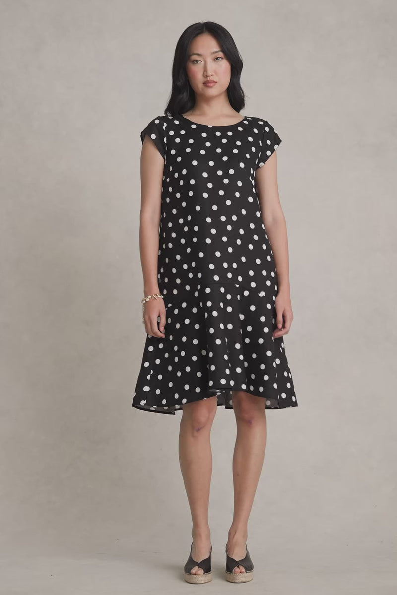 French Linen Sun Dress - Black Polka Dot