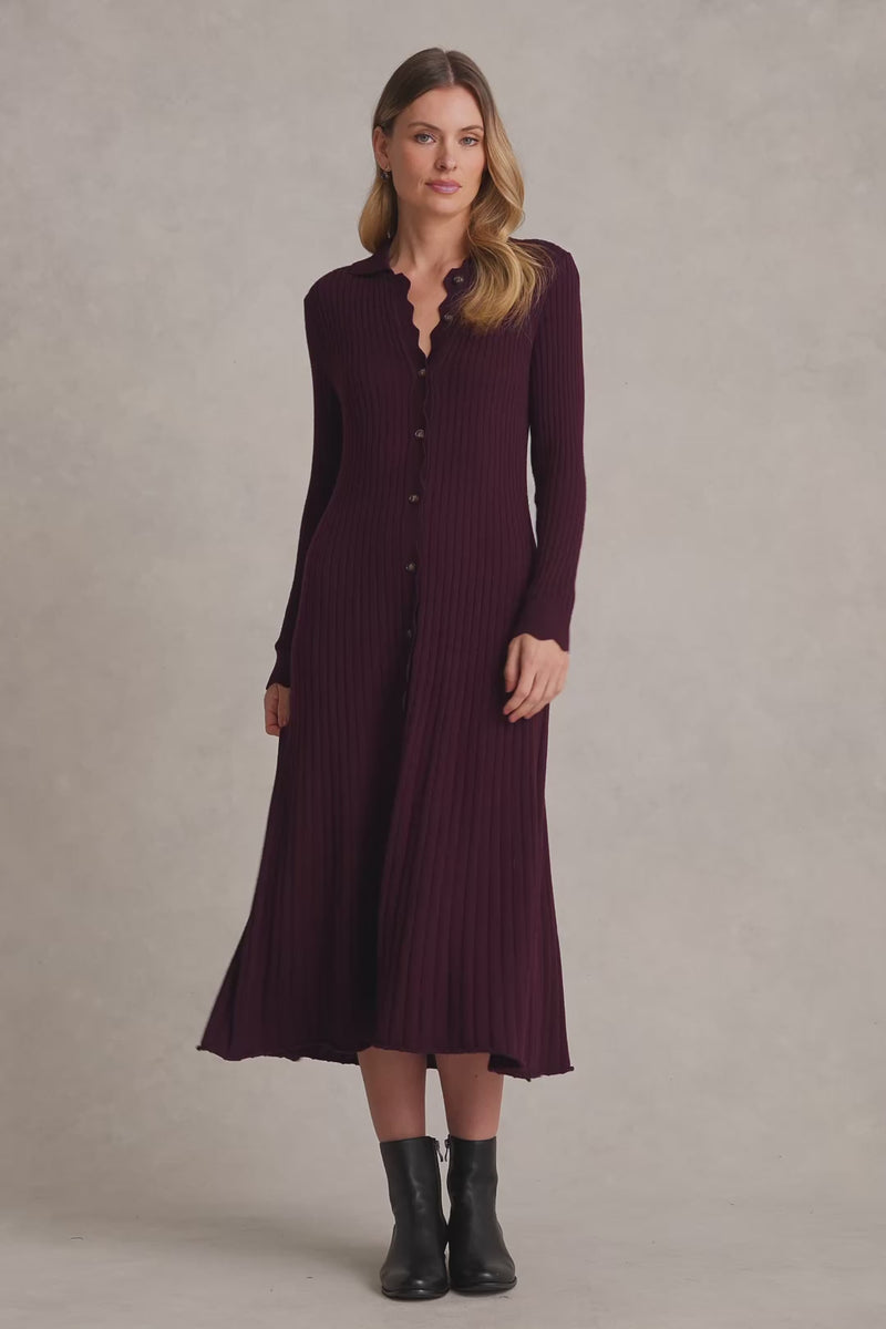 Ribbed Merino Dress - Burgundy
