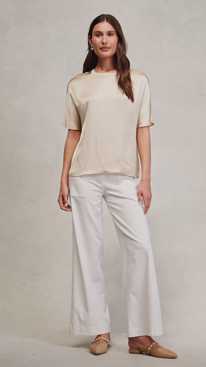 Short Sleeve Viscose Top - Champagne