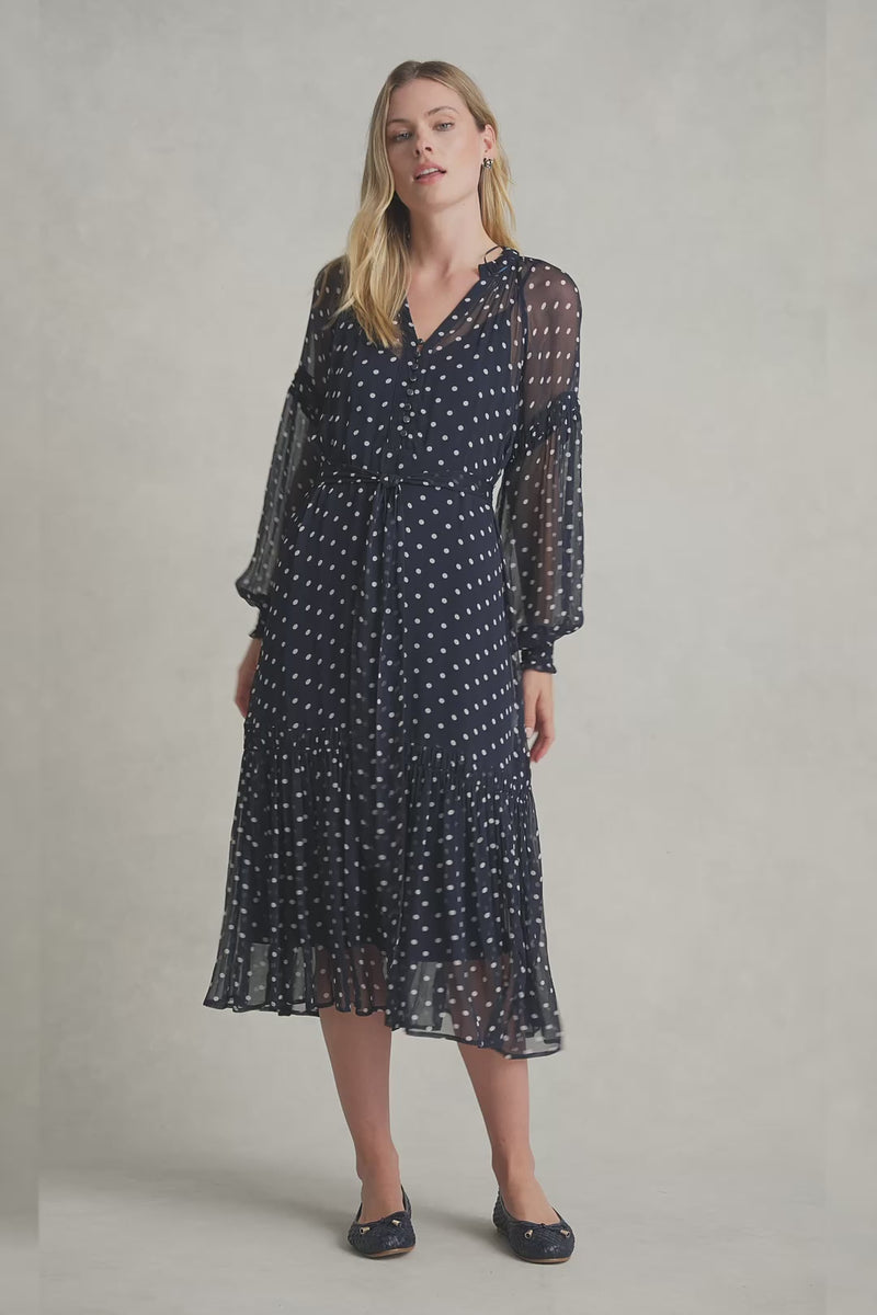 CRINKLE VISCOSE DRESS - DEEP NAVY SPOT