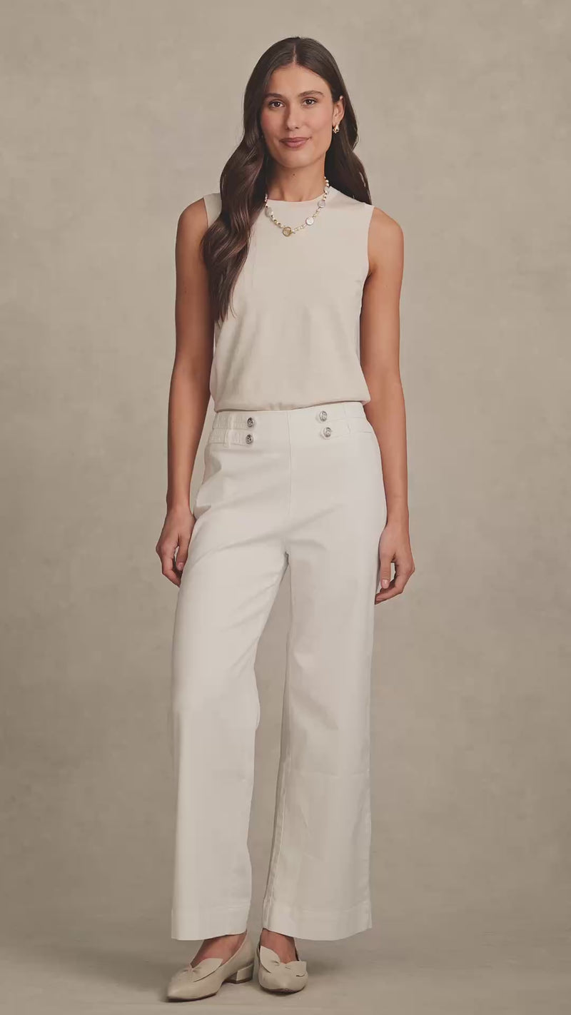 Tab Detail Wide Leg Jeans - White