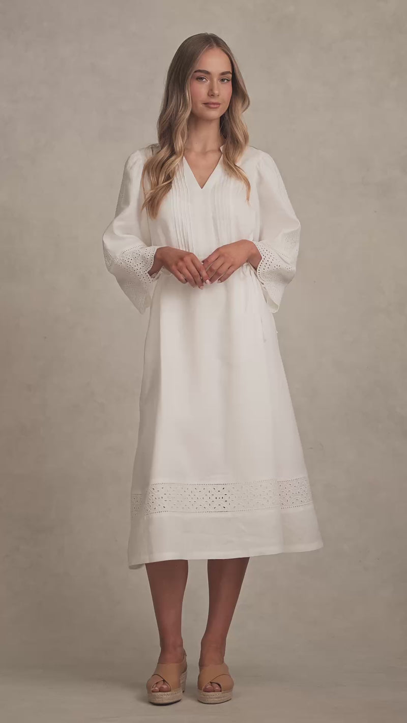 Embroidered Midi Dress - White