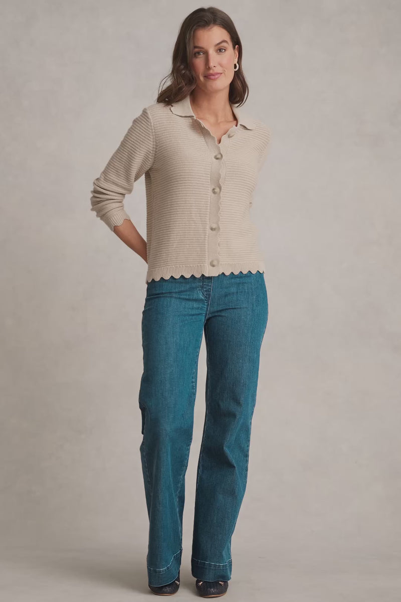 Scallop Detail Cardigan – Stone