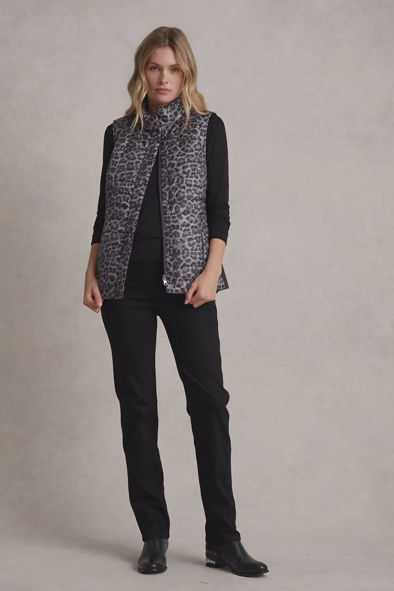 REVERSIBLE PUFFER VEST - BLACK LEOPARD