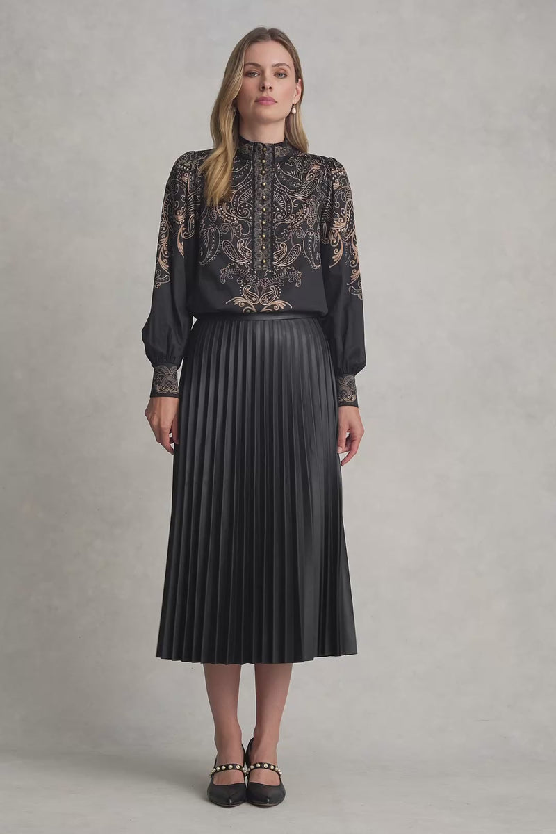 BORDER PRINT BLOUSE - PAISLEY BORDER PRINT 