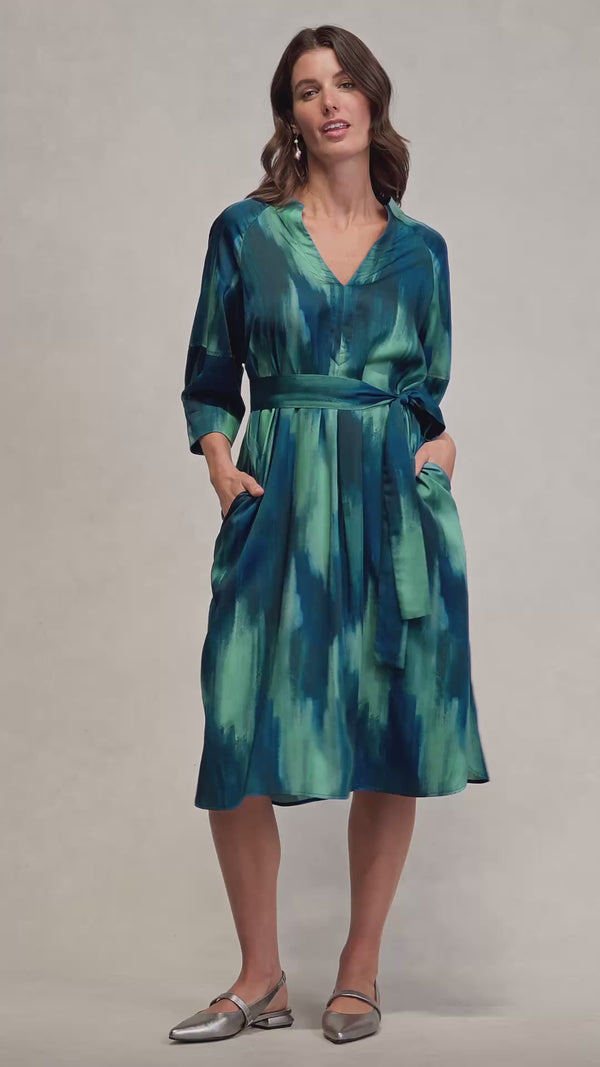 Cocoon Sleeve Printed Dress - Abstract Strokes