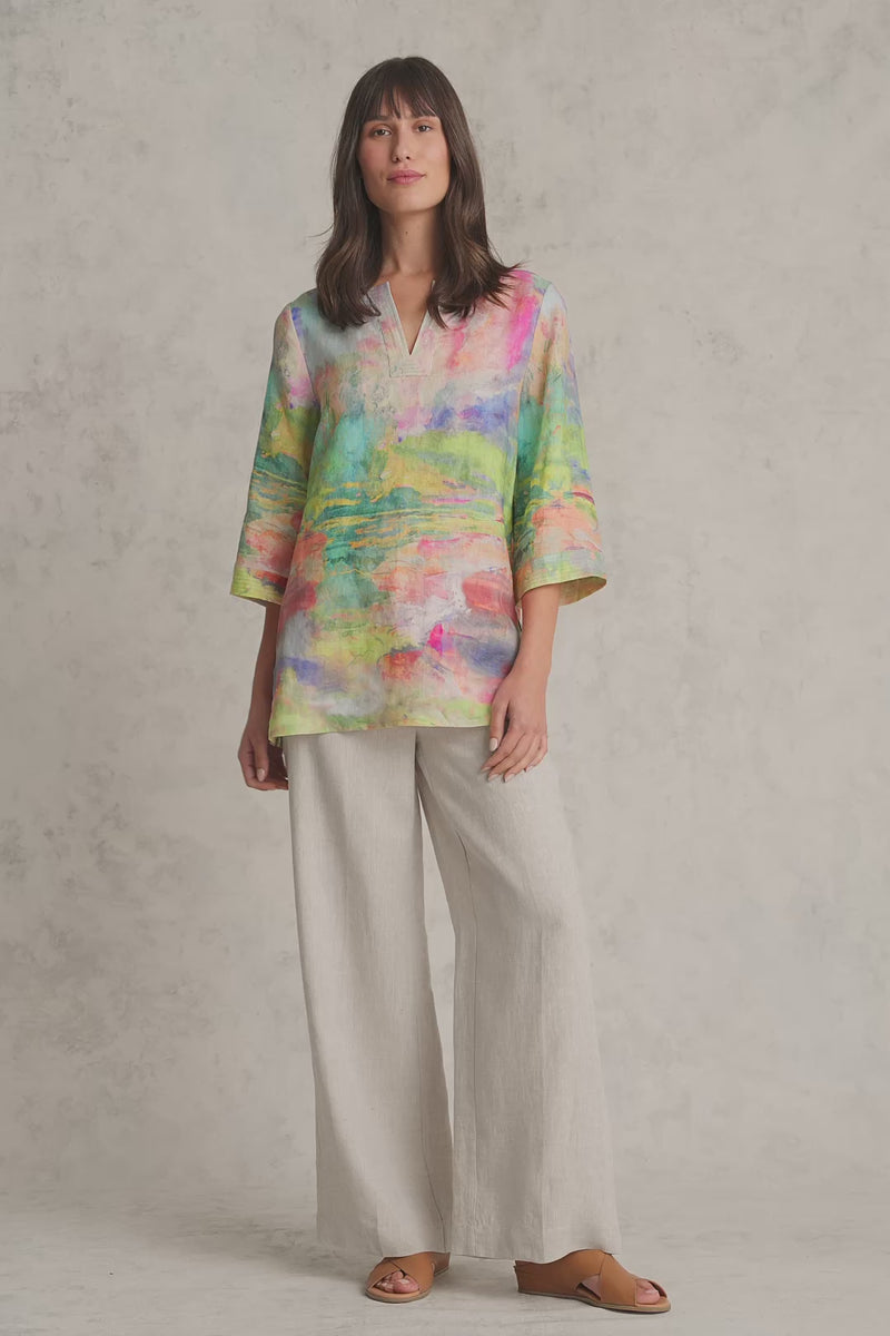 Printed Linen Tunic - Abstract Landscape Print