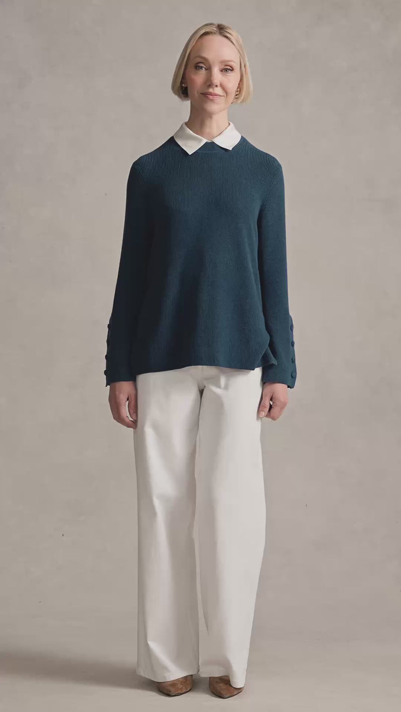 Button Sleeve Detail Knit – Steel Blue