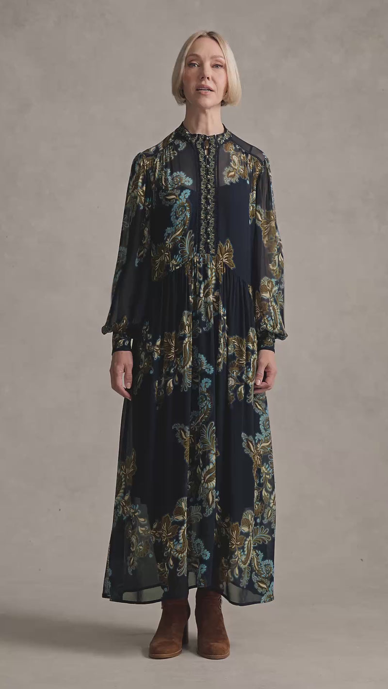 Border Print Dress - Ink Paisley Print