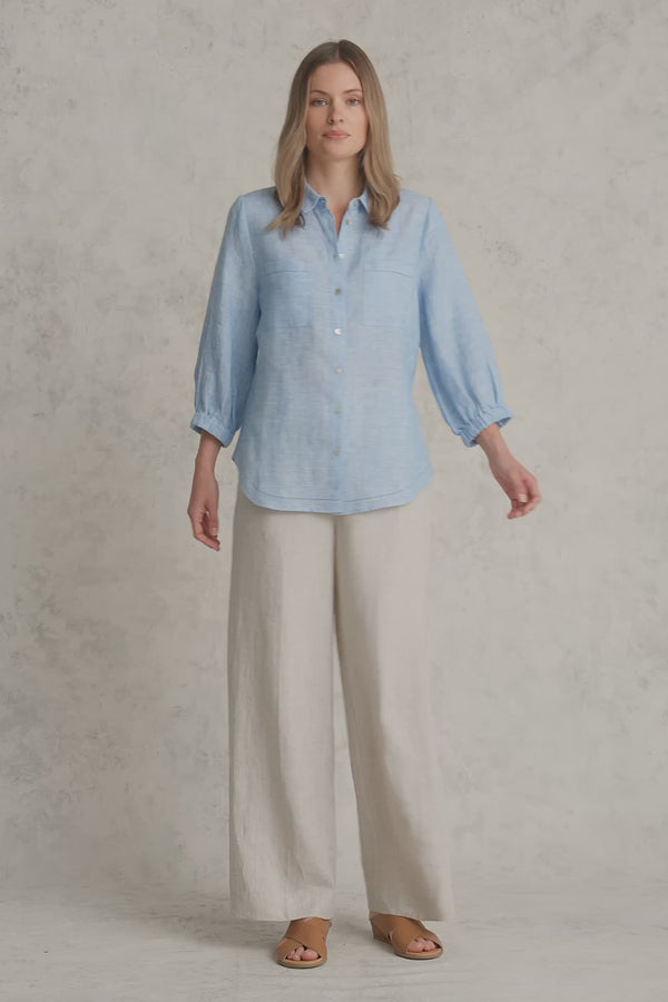 Essential Linen Shirt - Chambray Cross Dye