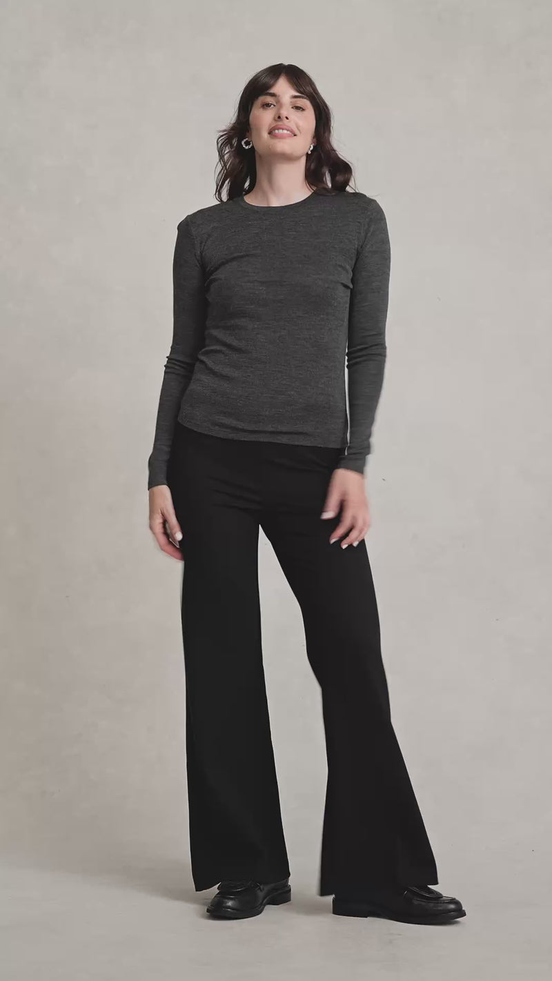 Merino Wool Rib Tee - Charcoal Marle