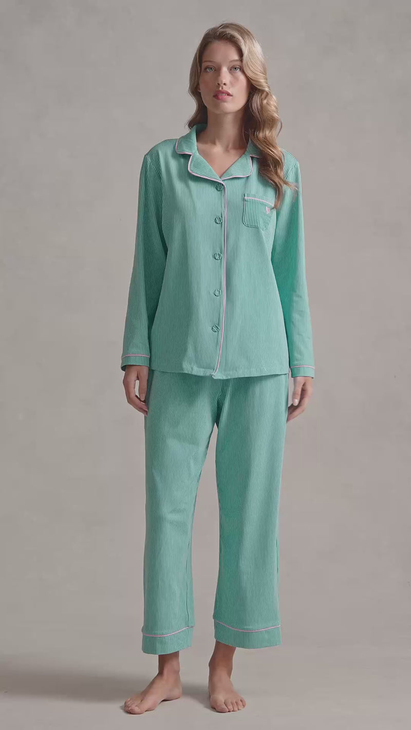 Printed Winter PJ - Teal & Aqua Stripe
