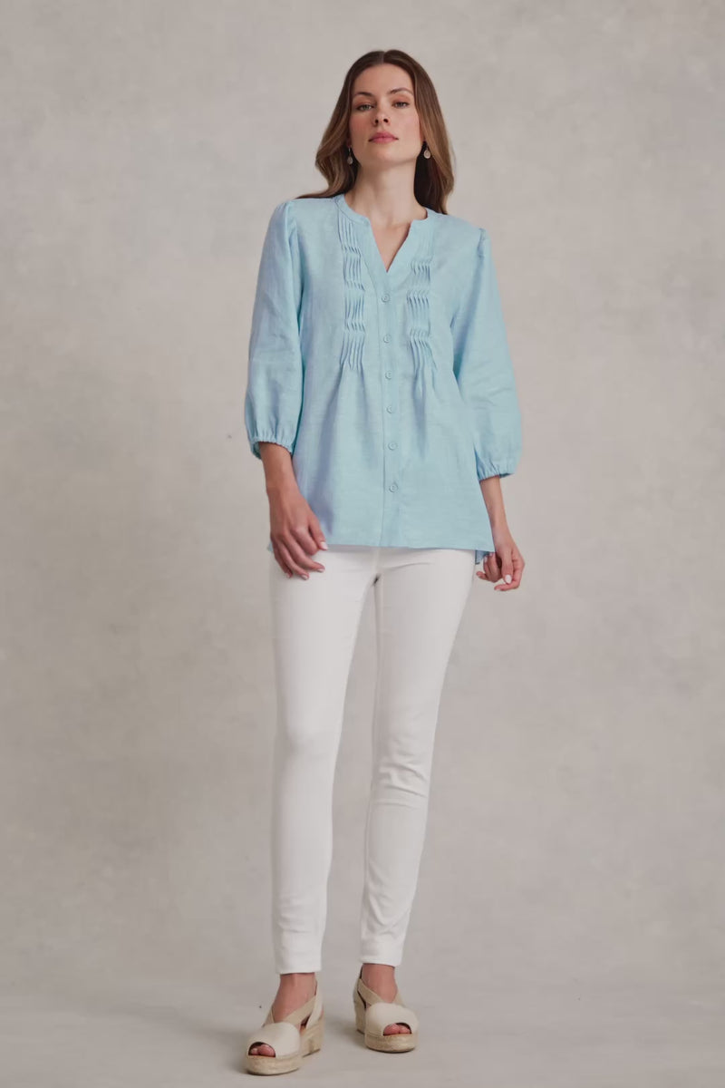 Pin Tuck Linen Shirt - Soft Blue