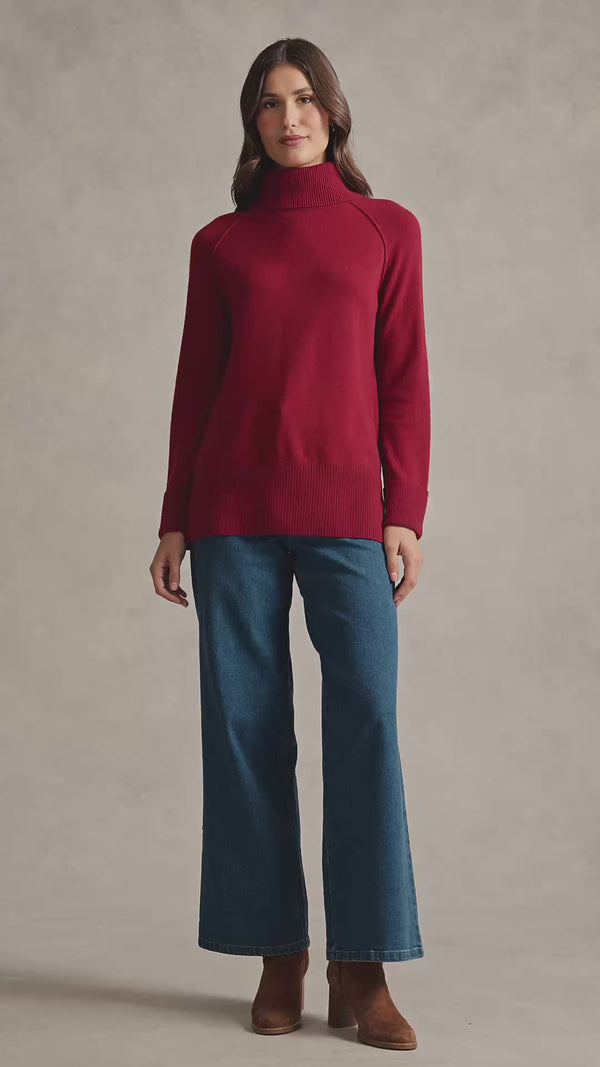 Side Split Merino Wool Jumper - Scarlet