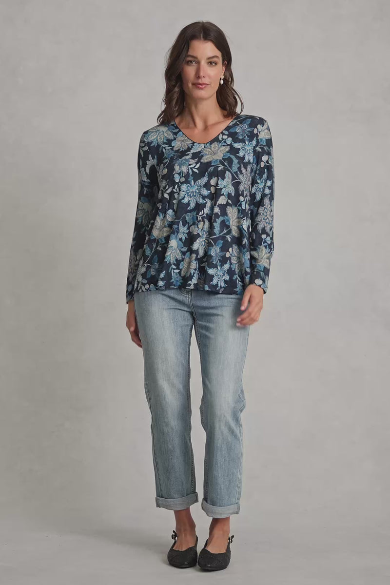V-Neck Relaxed T-Shirt - Floral Chintz Print