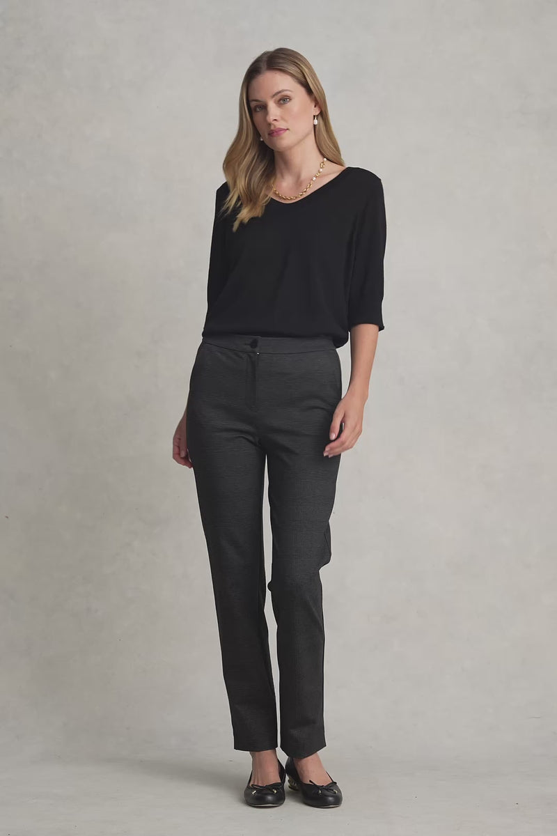 TAPERED PONTE PANT - GREYSCALE CHECK