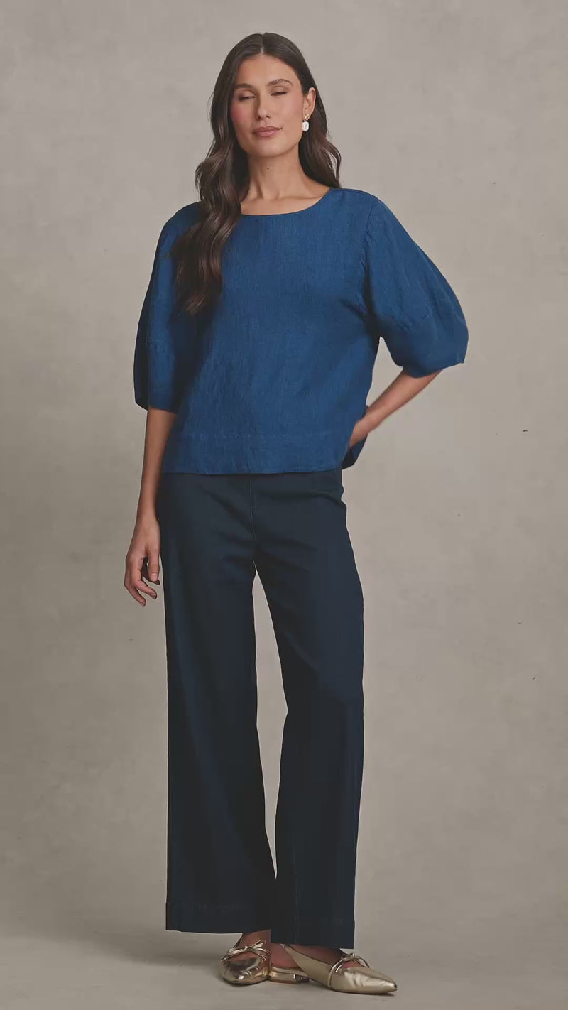 Linen Button Back Top - Periwinkle Cross Dye