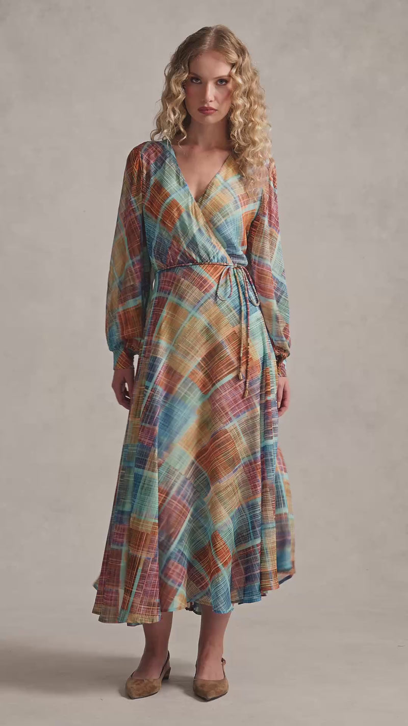 Wrap Front Georgette Dress – Plaid