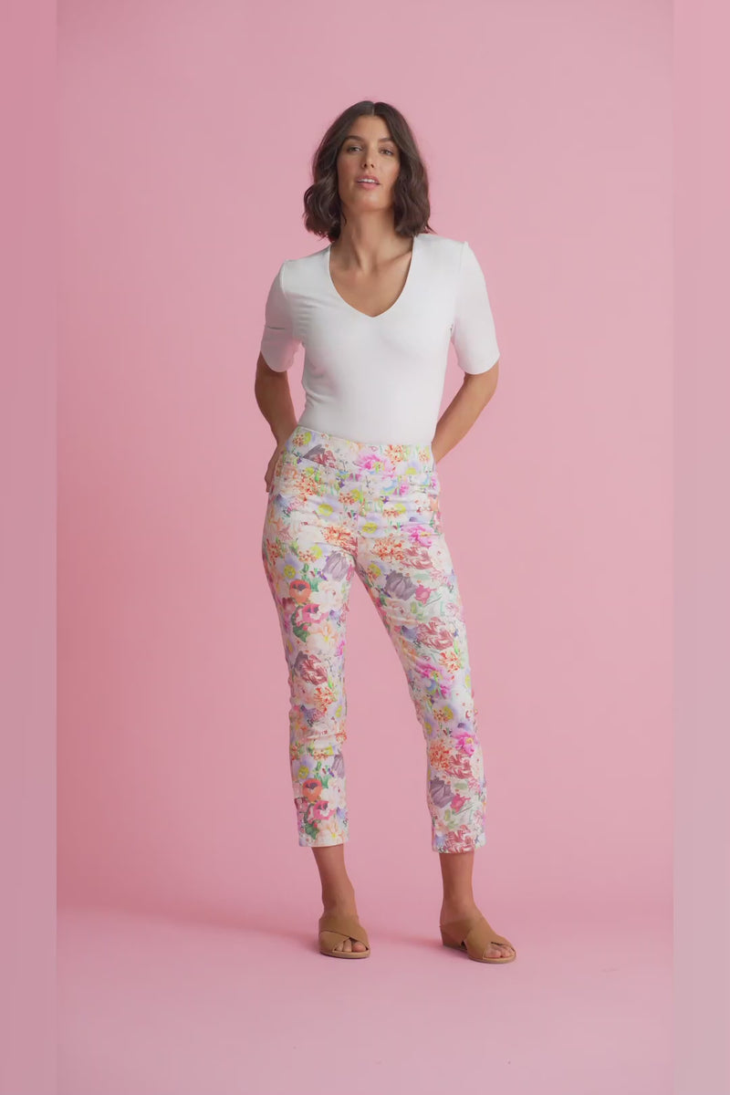 Bengajean Ankle Length Button Detail - Spring Bouquet Print