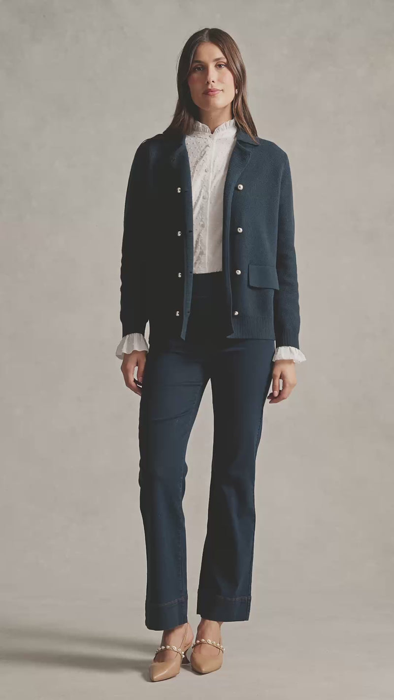 Double Breast Wool Cardi - Ink