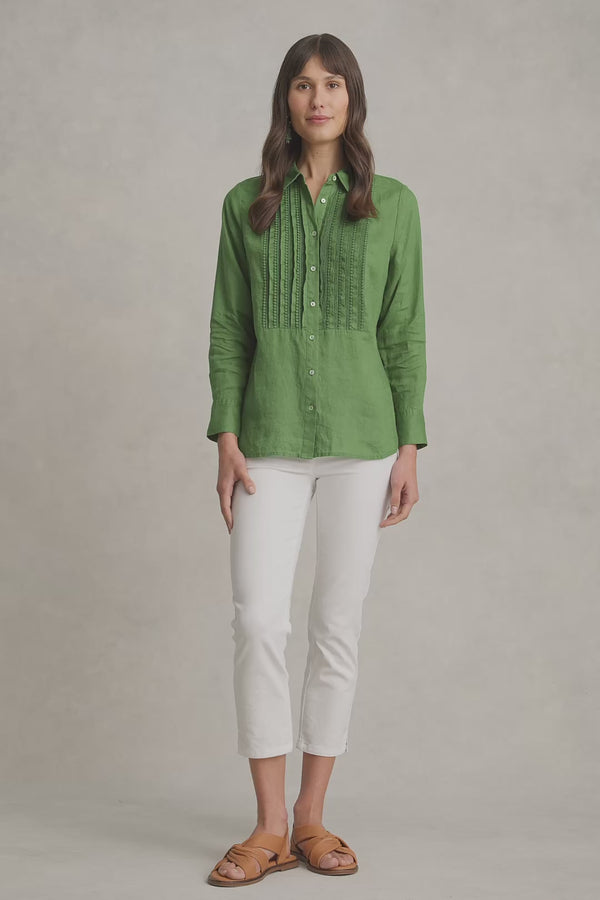 Lace Trim Linen Shirt -  Khaki