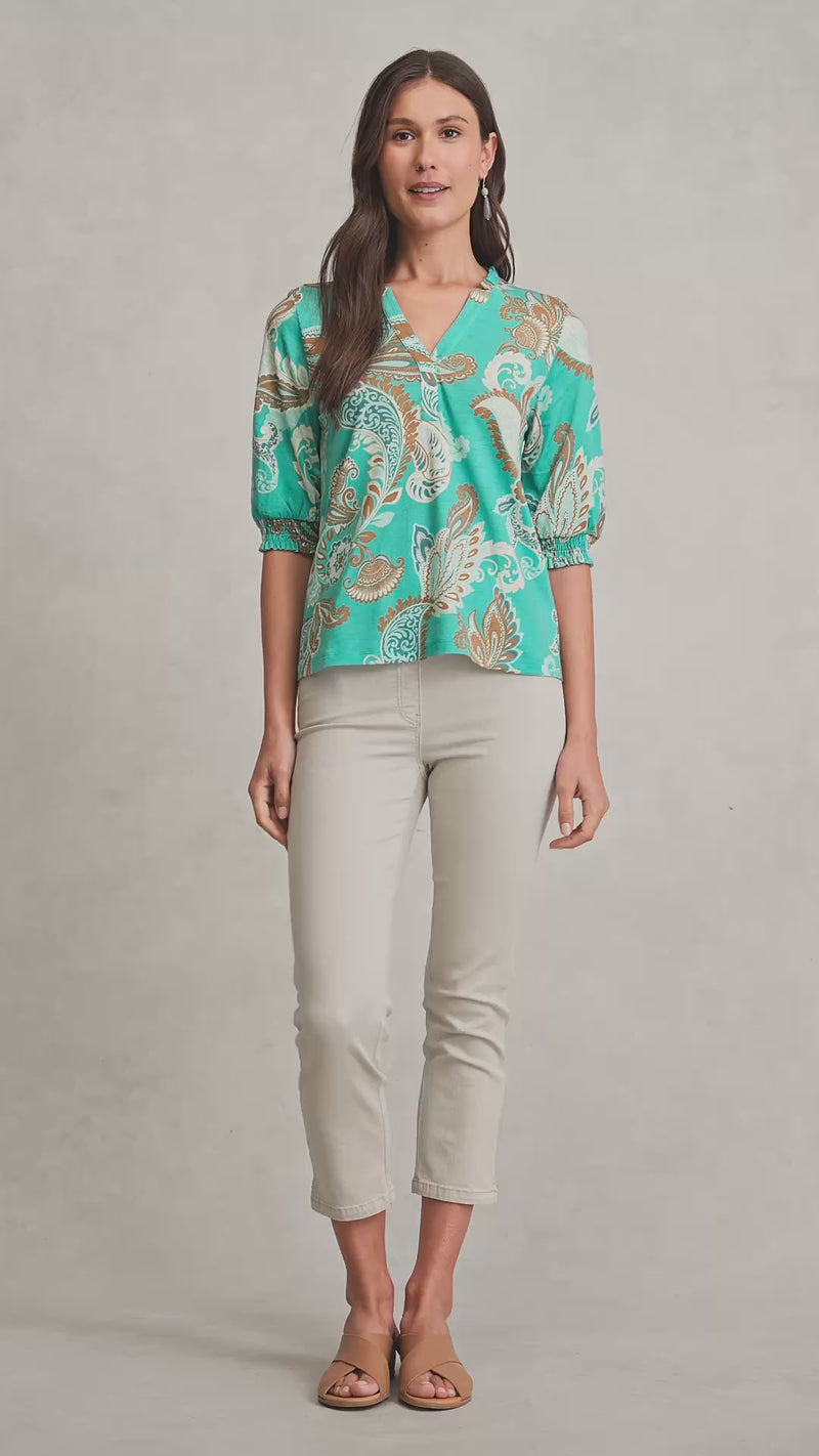 Frill Detail T-Shirt - Vivid Paisley Print