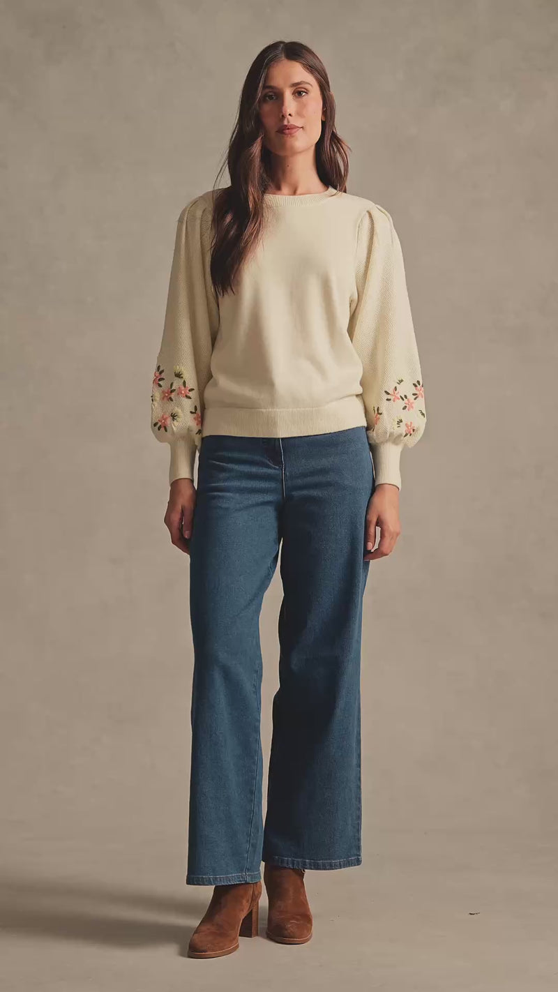 Embroidered Wool Jumper - Cream