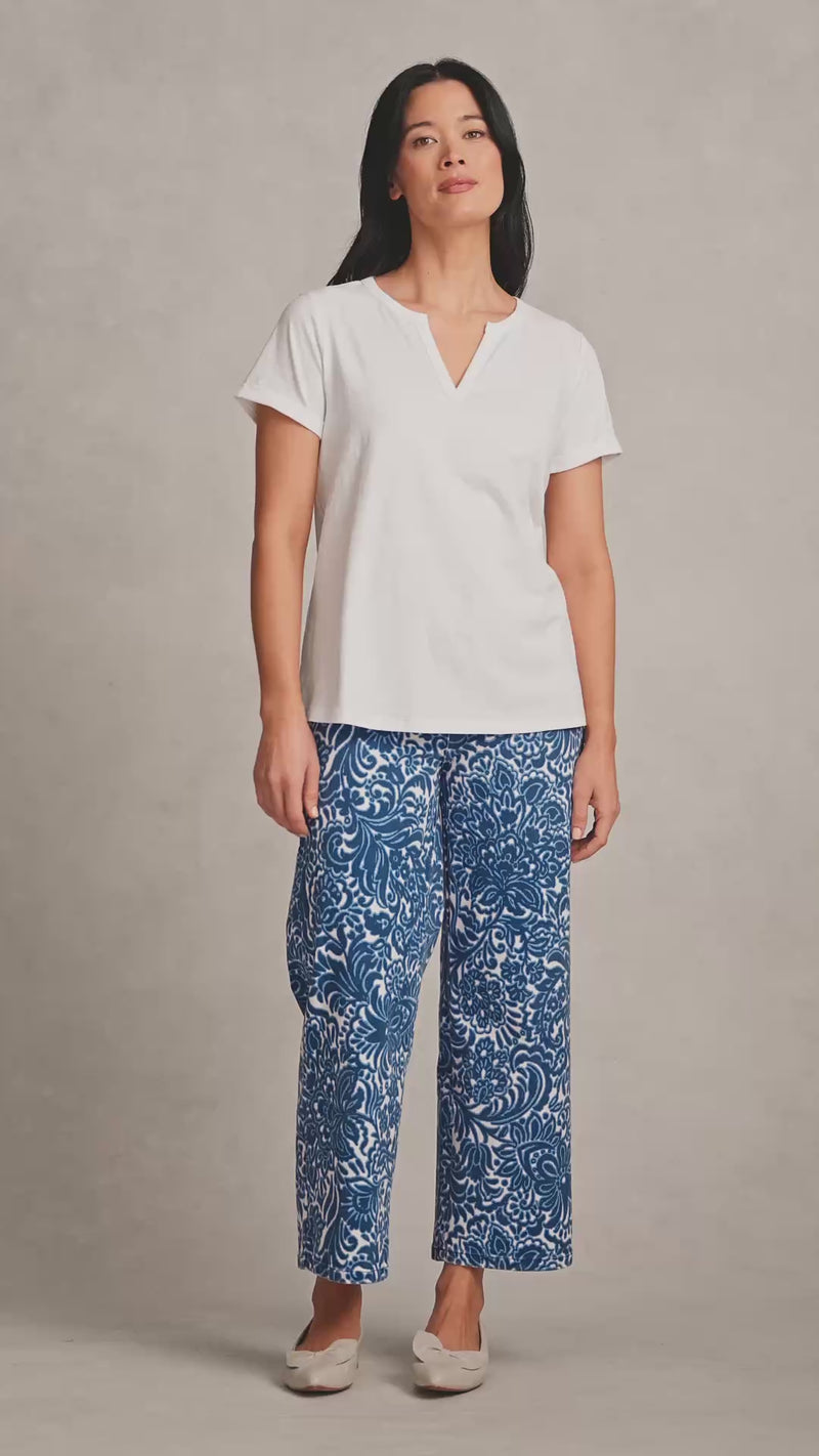 Notch Neck Cotton Tee - White