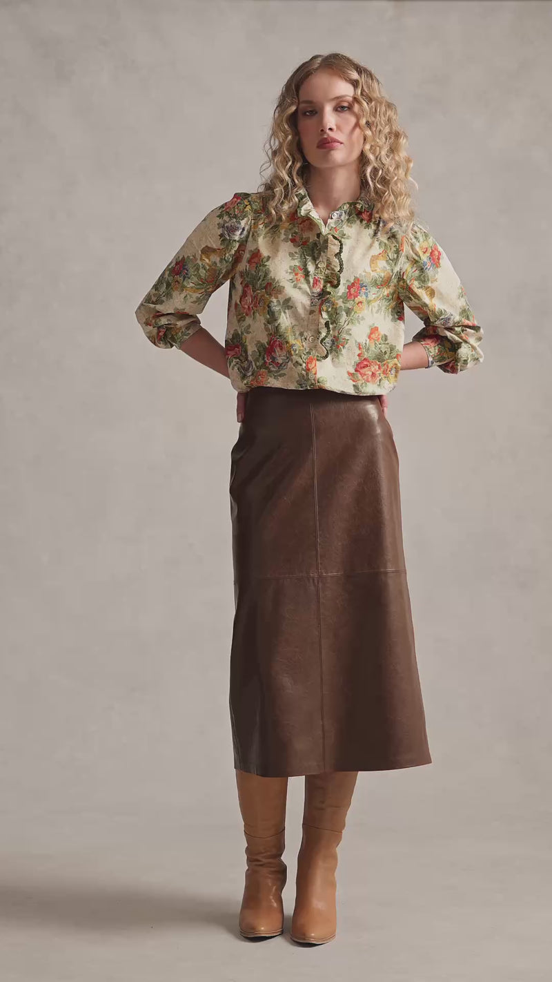 Faux Leather Pencil Skirt – Chestnut