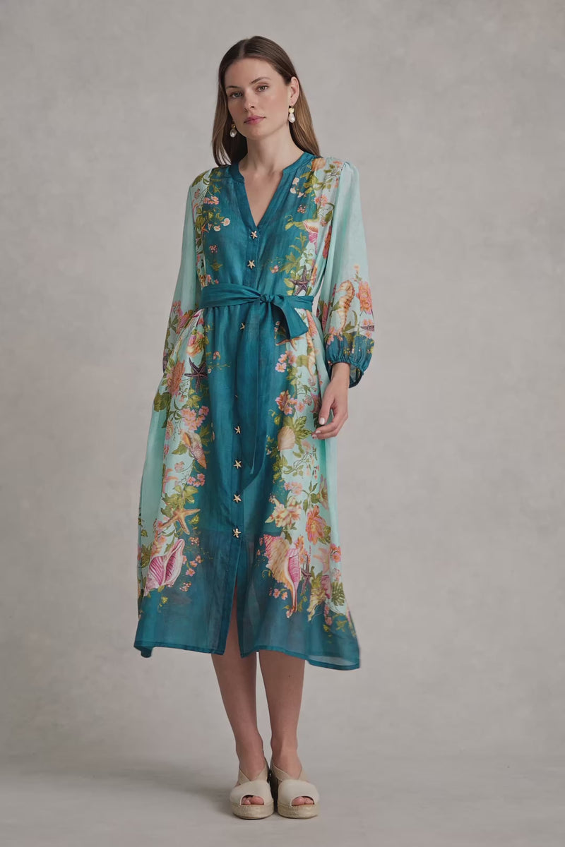 Border Printed Dress - Shell Print