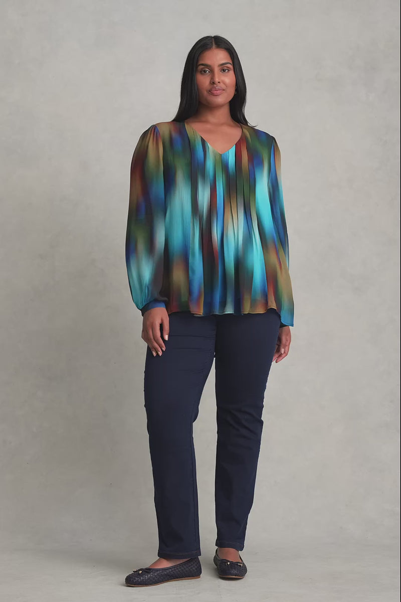 Pleated Georgette Blouse - Ombre Print