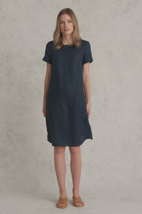 Scoop Neck Linen Dress - Ink