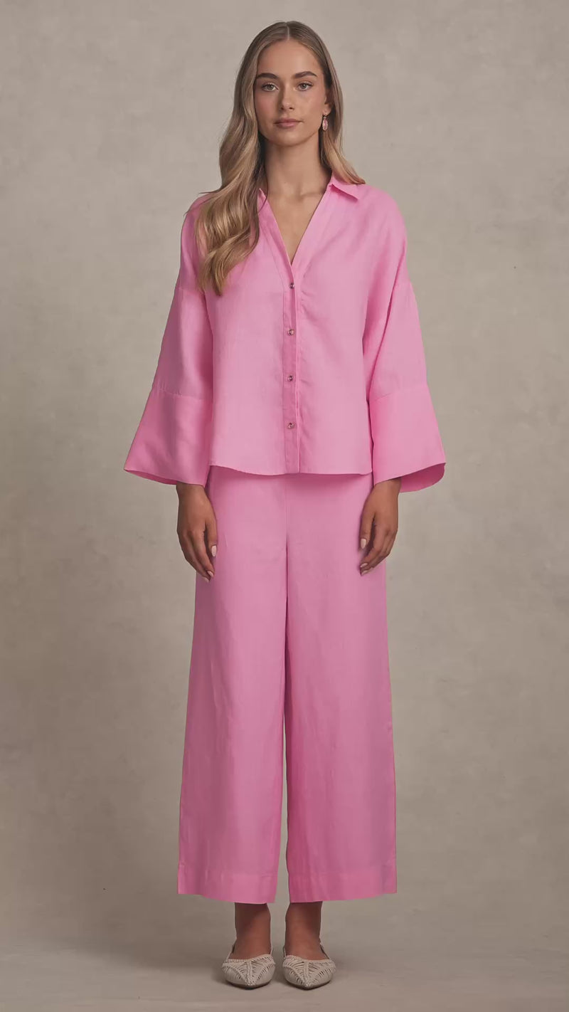 French Linen Resort Shirt - Bubblegum