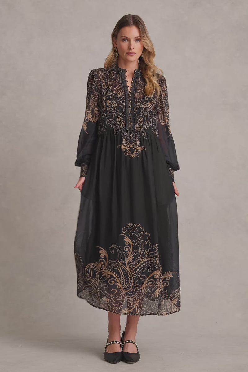 Border Print Dress - Paisley Border Print