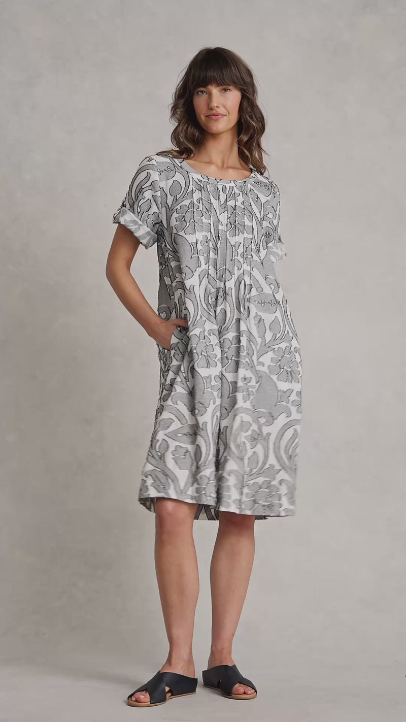 Cotton Pleat Front Dress - Paisley Jacquard