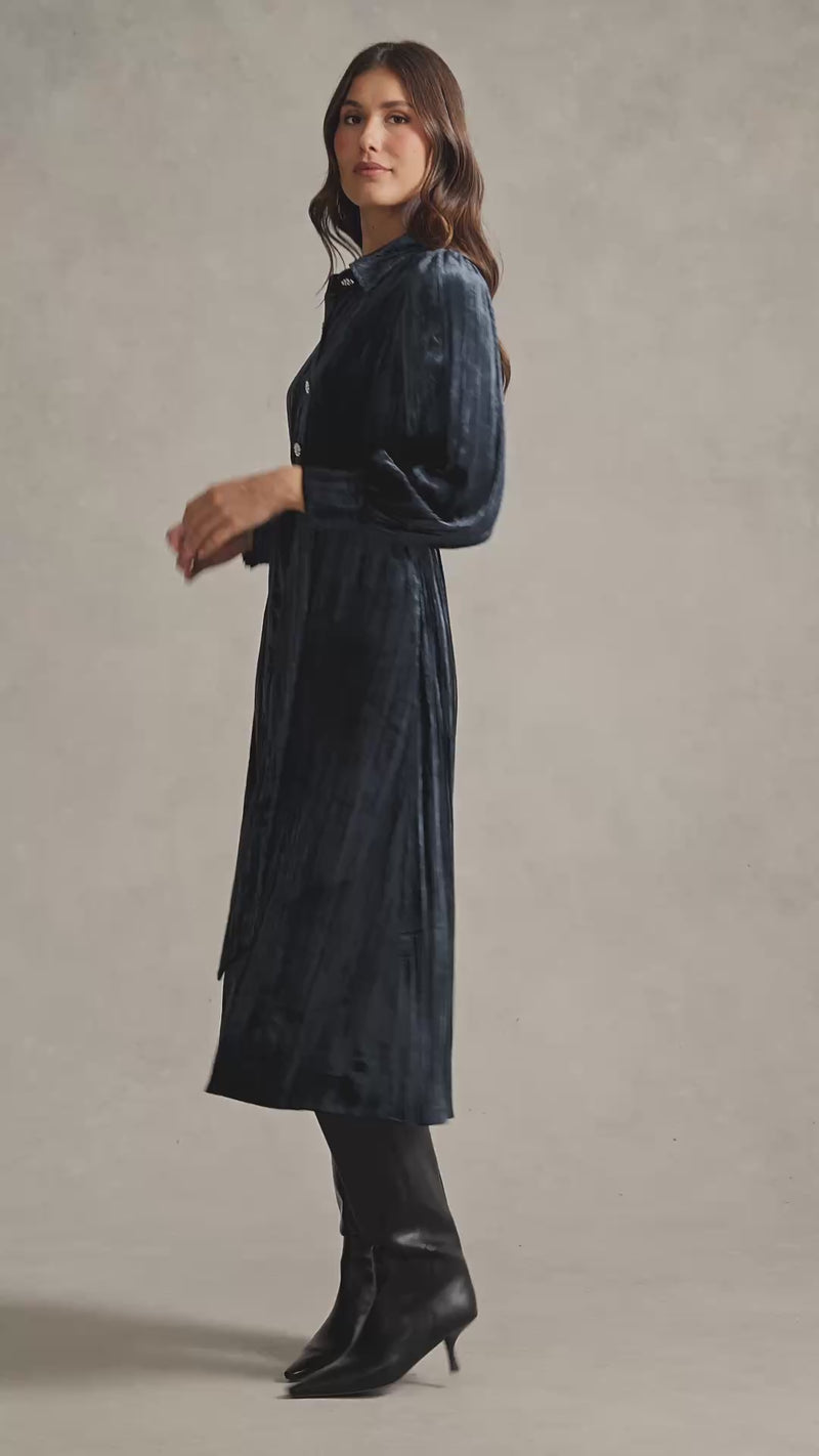 Velvet Shirt Dress - Ink