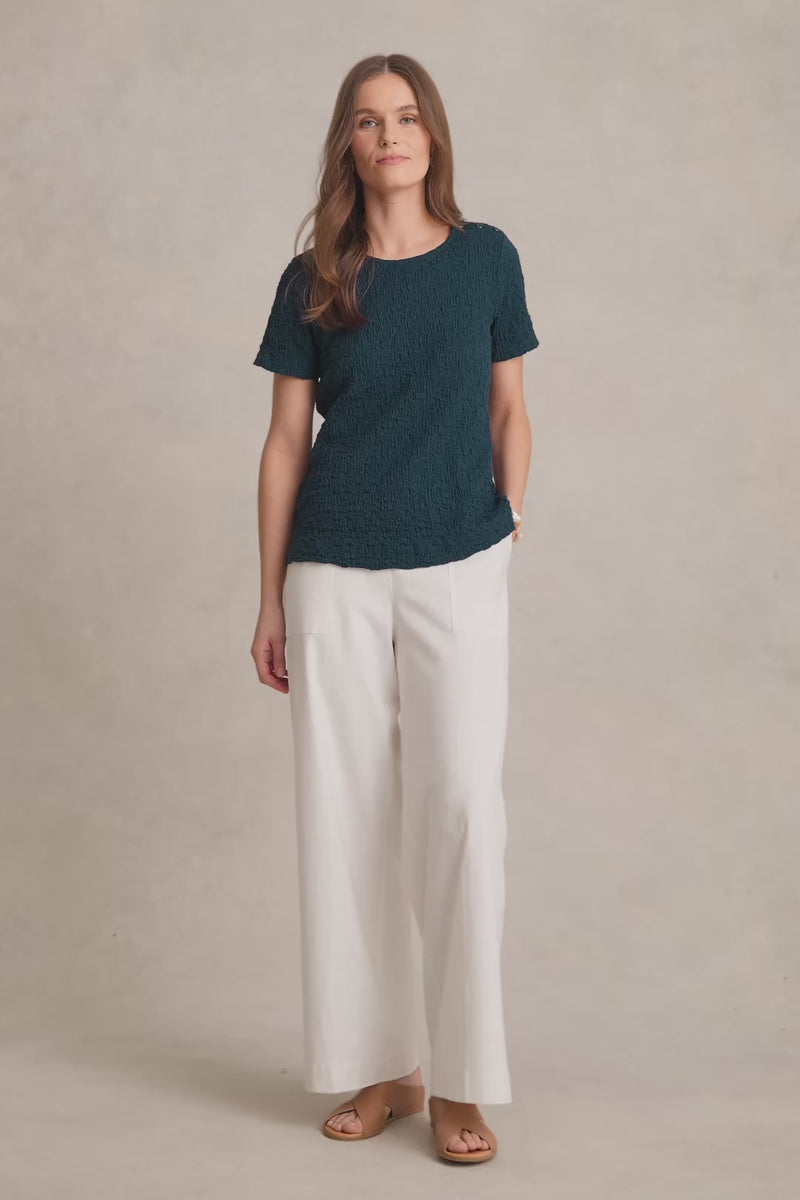 Crinkle Cotton T-Shirt - Navy