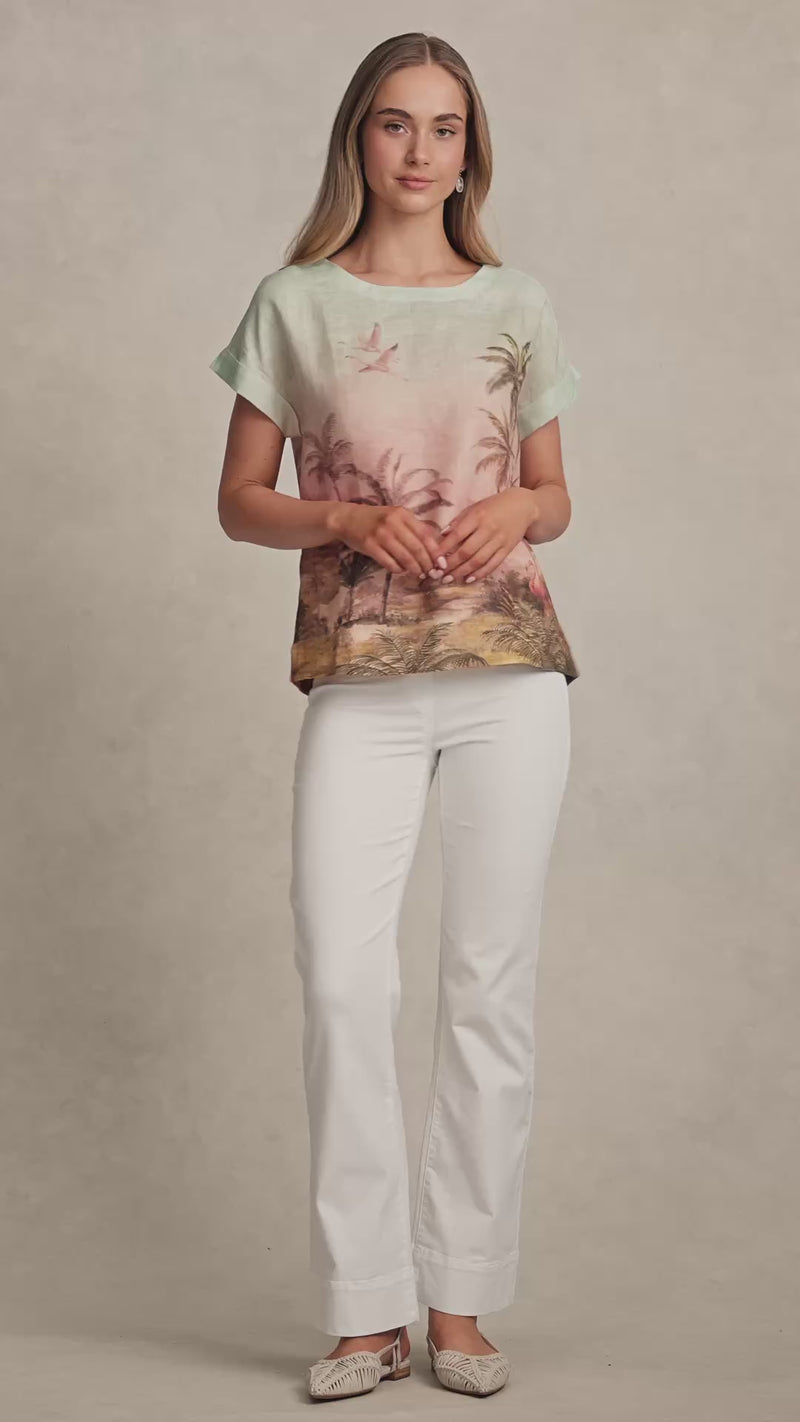 Linen Button Back Top - Sunset Tropics