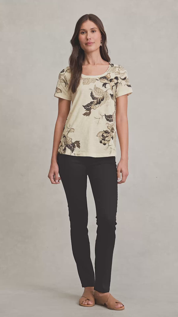 Organic Cotton Slub T-Shirt - Cream Foliage Print