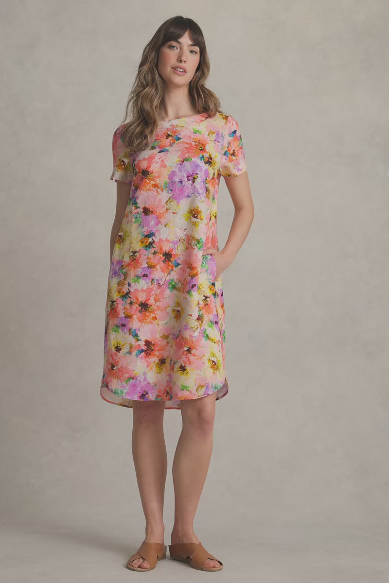 FRENCH LINEN SHIFT DRESS - JANE'S BOUQUET PRINT 