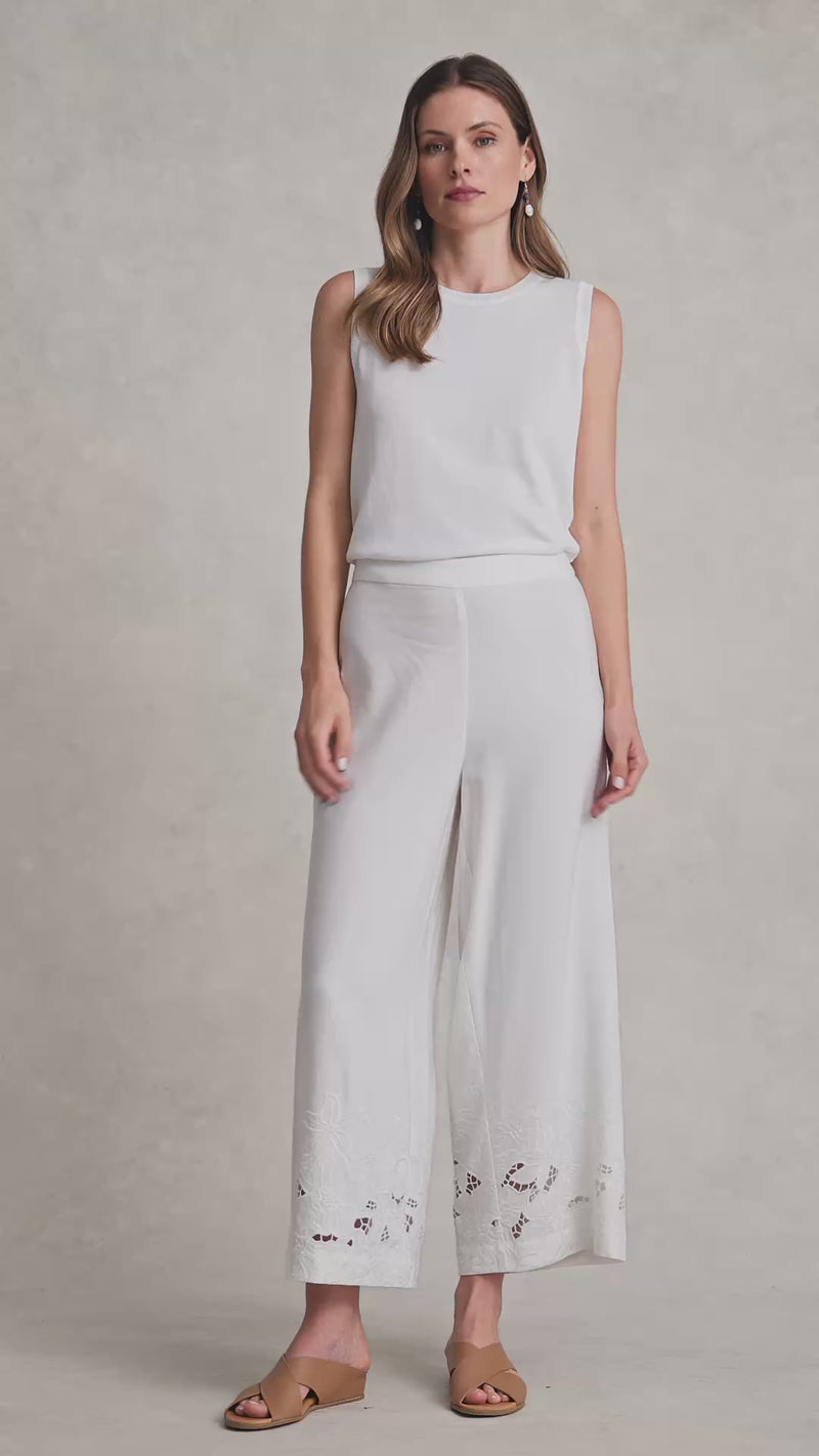 7/8th Embroidered Pant - Warm White